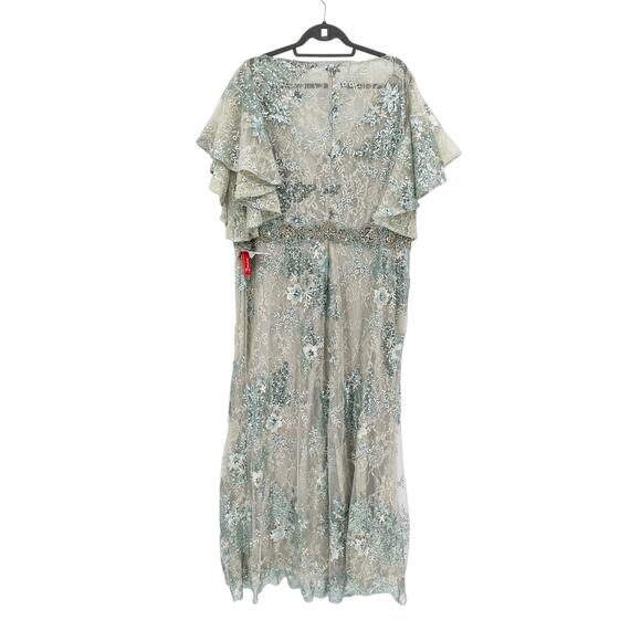 Mac Duggal 67842 Bell Sleeve Floral Seafoam Embellished Gown Dress 16 NWT - Picture 5 of 8